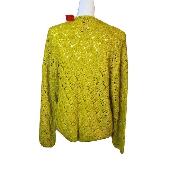 V Christina Womens Sweater XL Crochet Granny Cottage Core Dijon Yellow Floral - Picture 6 of 9
